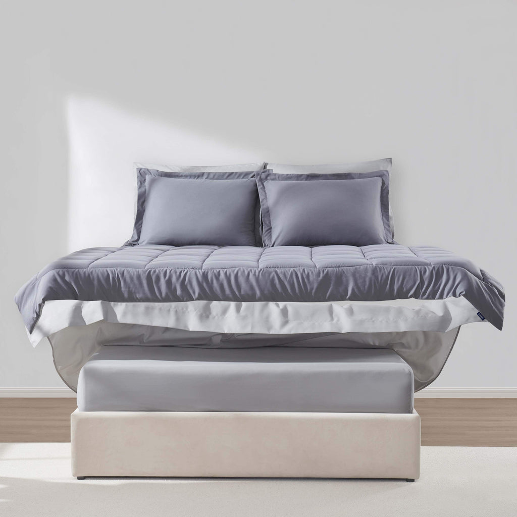 Virtu Queen Comforter Set, Bed in a bag, 7 Pc Reversible Bedding Comforter Set with Sheets, Bedding Set, Gray