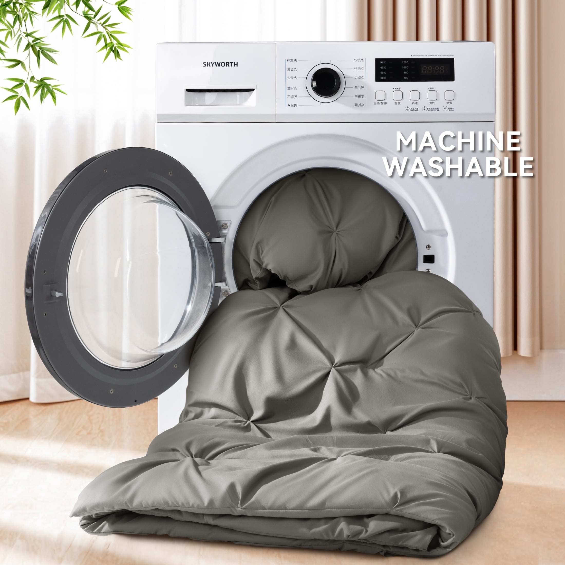 SONORO KATE Queen Comforter Set, 7 Pieces Bedding Sets for All Season, Bed in a Bag with Pleated Comforter - Flat Sheet & Fitted Sheet - Pillowcases & Shams, Gray