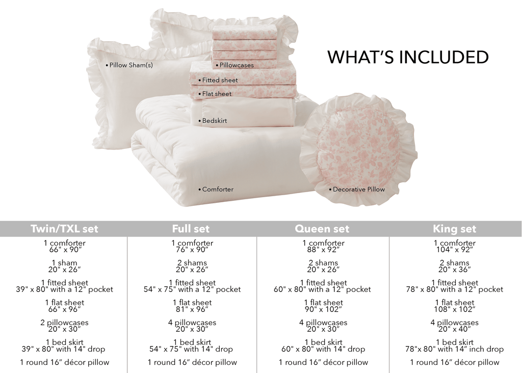 Mainstays 11-Piece Bed in a Bag Comforter Set with Sheets, Cream Ruffle, Queen