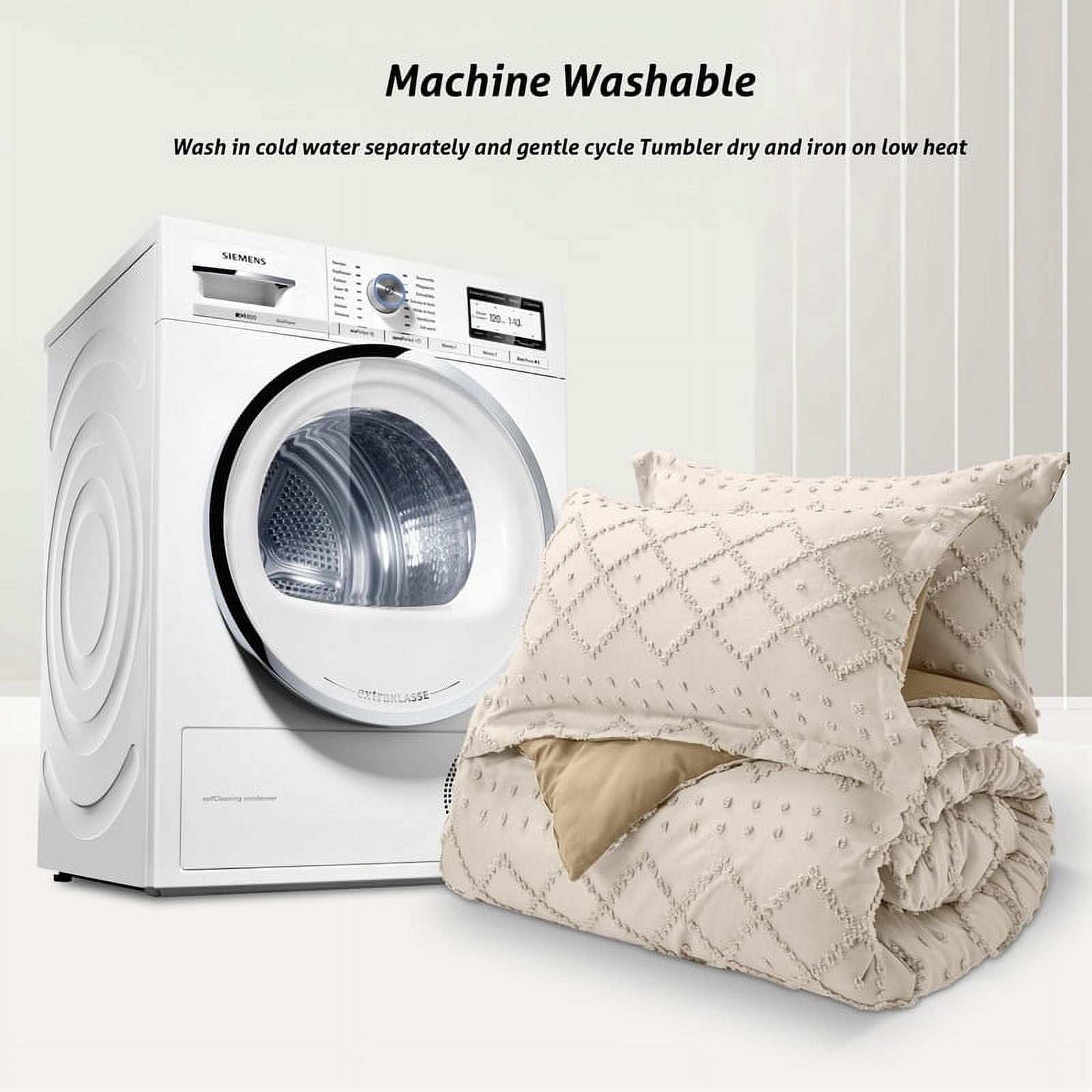 JUSTLET Comforter Set 7 Pieces Bed in a Bag, Beige Reversible Tufted Bedding Set with Comforter, Fitted Sheet, Flat Sheet, Pillow Shams, Pillowcases, Queen