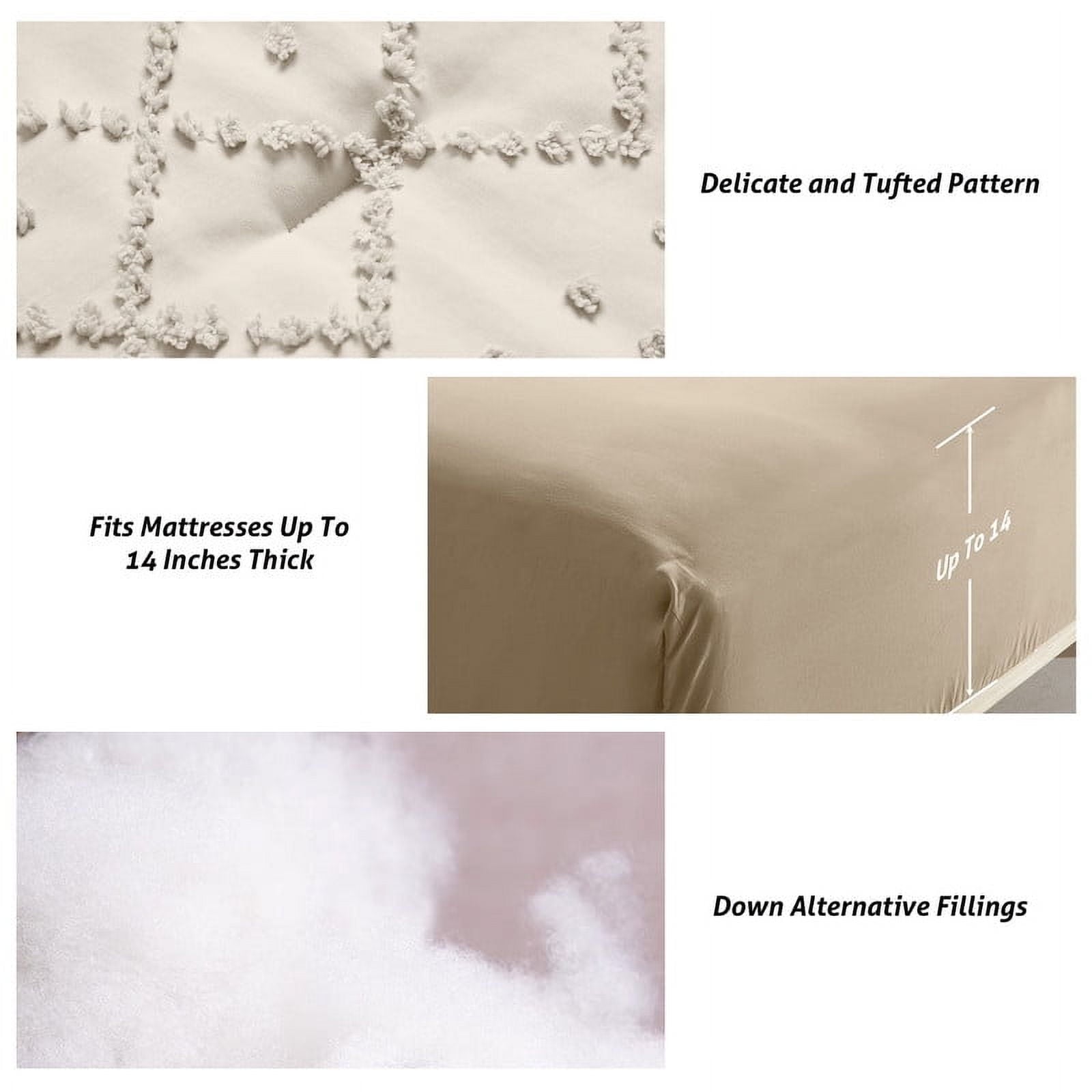 JUSTLET Comforter Set 7 Pieces Bed in a Bag, Beige Reversible Tufted Bedding Set with Comforter, Fitted Sheet, Flat Sheet, Pillow Shams, Pillowcases, Queen