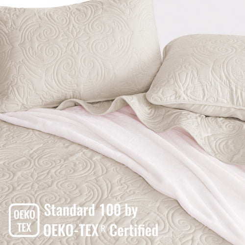 Exclusivo Mezcla Queen Quilt Bedding Set, Lightweight Vintage Queen Size Quilts with Pillow Shams, Soft Bedspreads Coverlets for All Seasons (96"x90", Brich Beige)