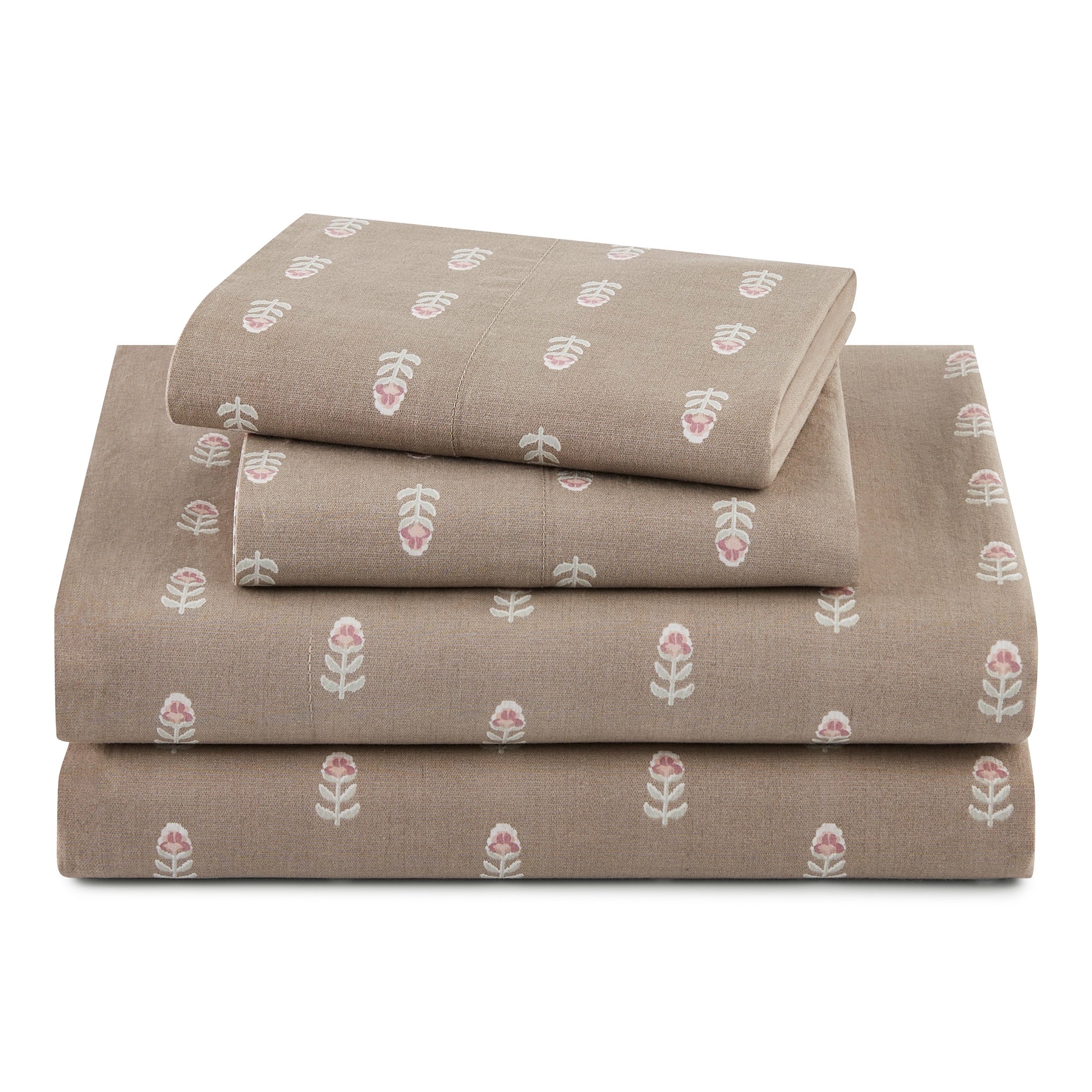Beautiful Botanical 4-Piece 100% Cotton Washed Percale White Sheet Set, Queen by Drew Barrymore
