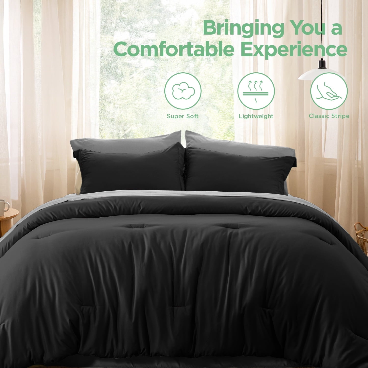 Queen Comforter Set Sage Green, 7 Pieces Soft Comforter with Sheets, Pillowcases & Shams, All Season Boho, Contrasting Design, 80GSM