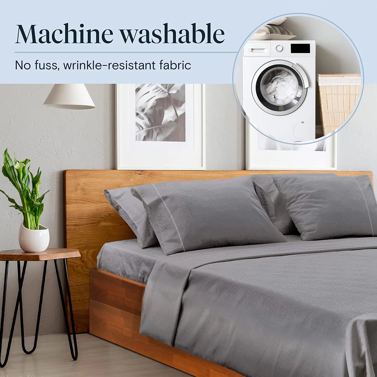 Luxclub Cooling Sheet, 6 Piece Ultra Soft Microfiber Bed Sheets & Pillowcases, Queen - Light Grey