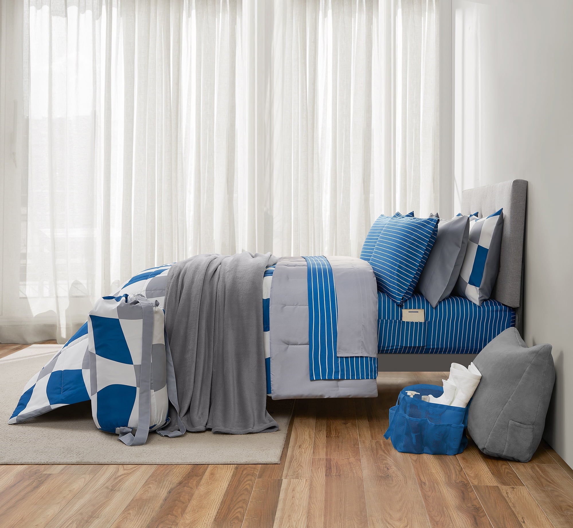 14pc College Dorm Essentials Bundle, Twin-XL, Reversible Bed in a Bag Comforter Set, Purple Floral