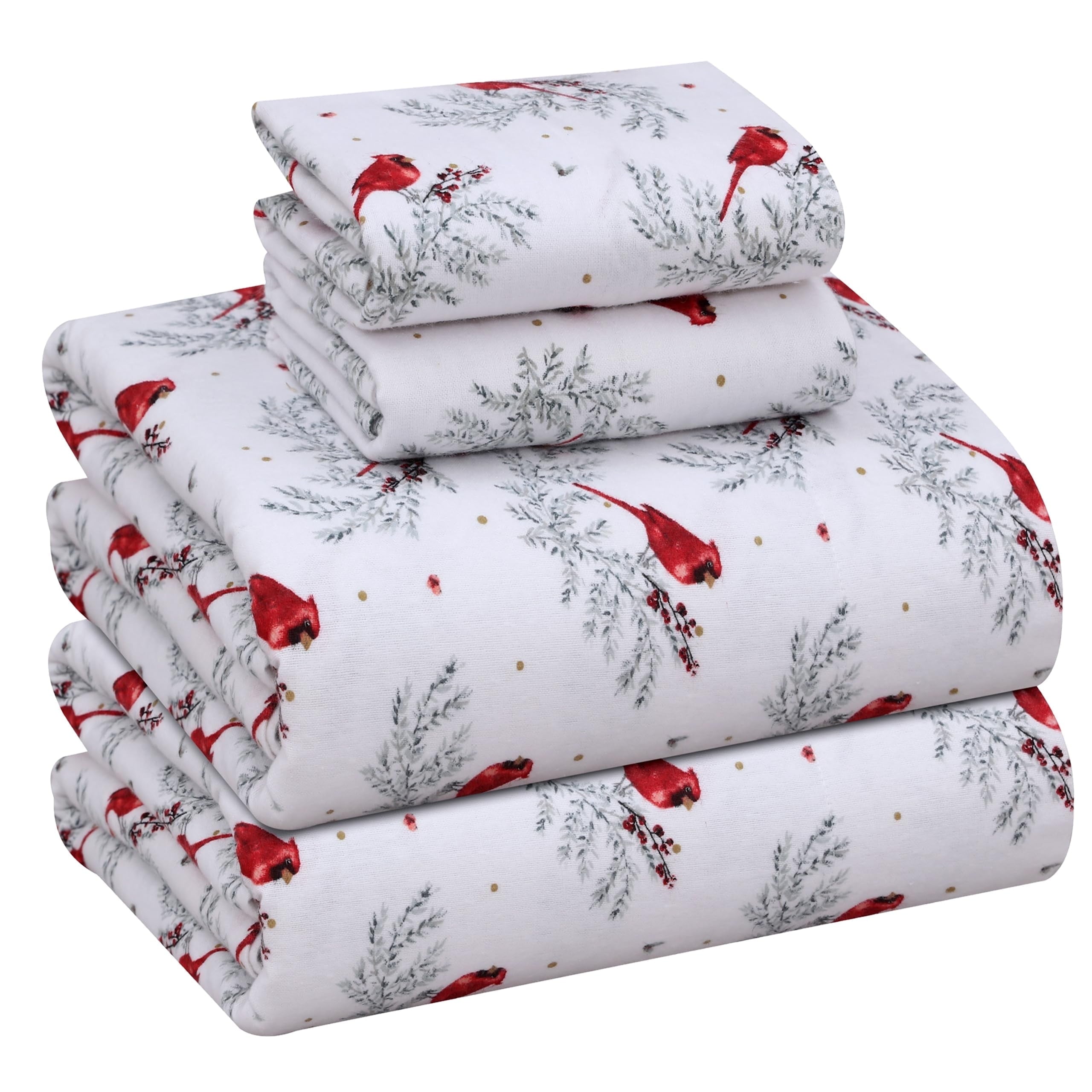 RUVANTI Flannel Sheets Queen Size - 100% Cotton Double Brushed Bed Sheets, Deep Pockets 16 Inches Queen Sheet Set, All Seasons Breathable & Extra Soft - Warm & Cozy, 4 Piece, Red Plaid