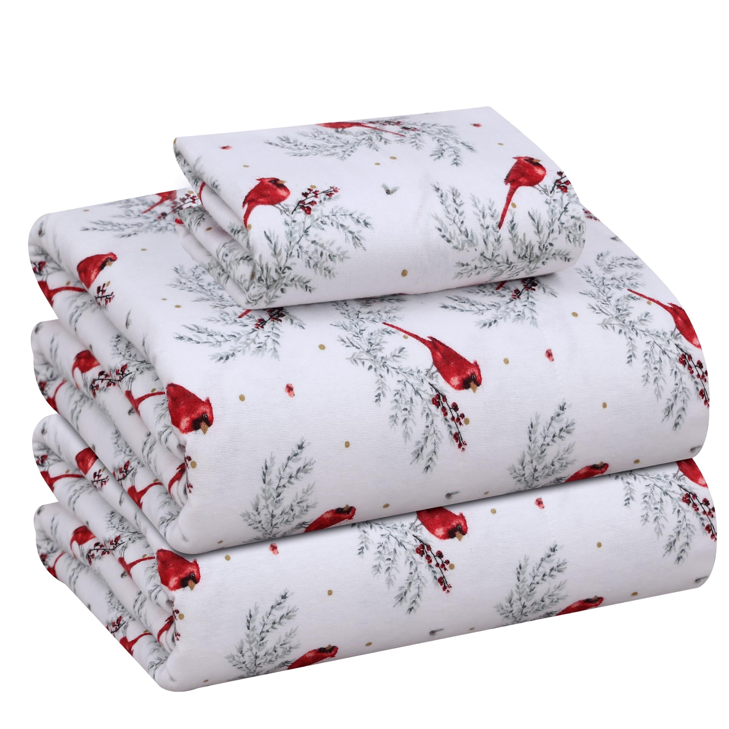 RUVANTI Flannel Sheets Queen Size - 100% Cotton Double Brushed Bed Sheets, Deep Pockets 16 Inches Queen Sheet Set, All Seasons Breathable & Extra Soft - Warm & Cozy, 4 Piece, Red Plaid