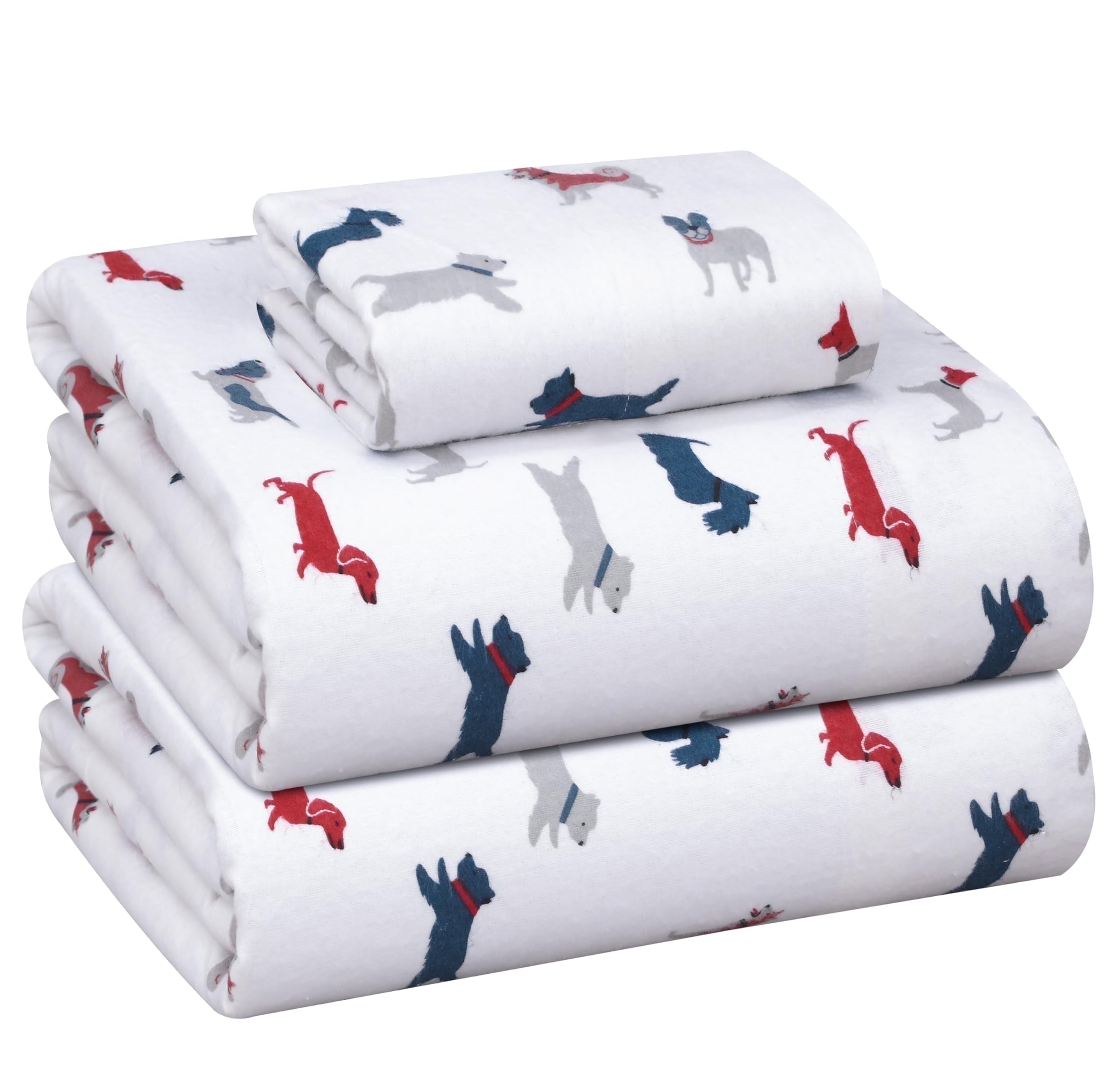 RUVANTI Flannel Sheets Queen Size - 100% Cotton Double Brushed Bed Sheets, Deep Pockets 16 Inches Queen Sheet Set, All Seasons Breathable & Extra Soft - Warm & Cozy, 4 Piece, Red Plaid