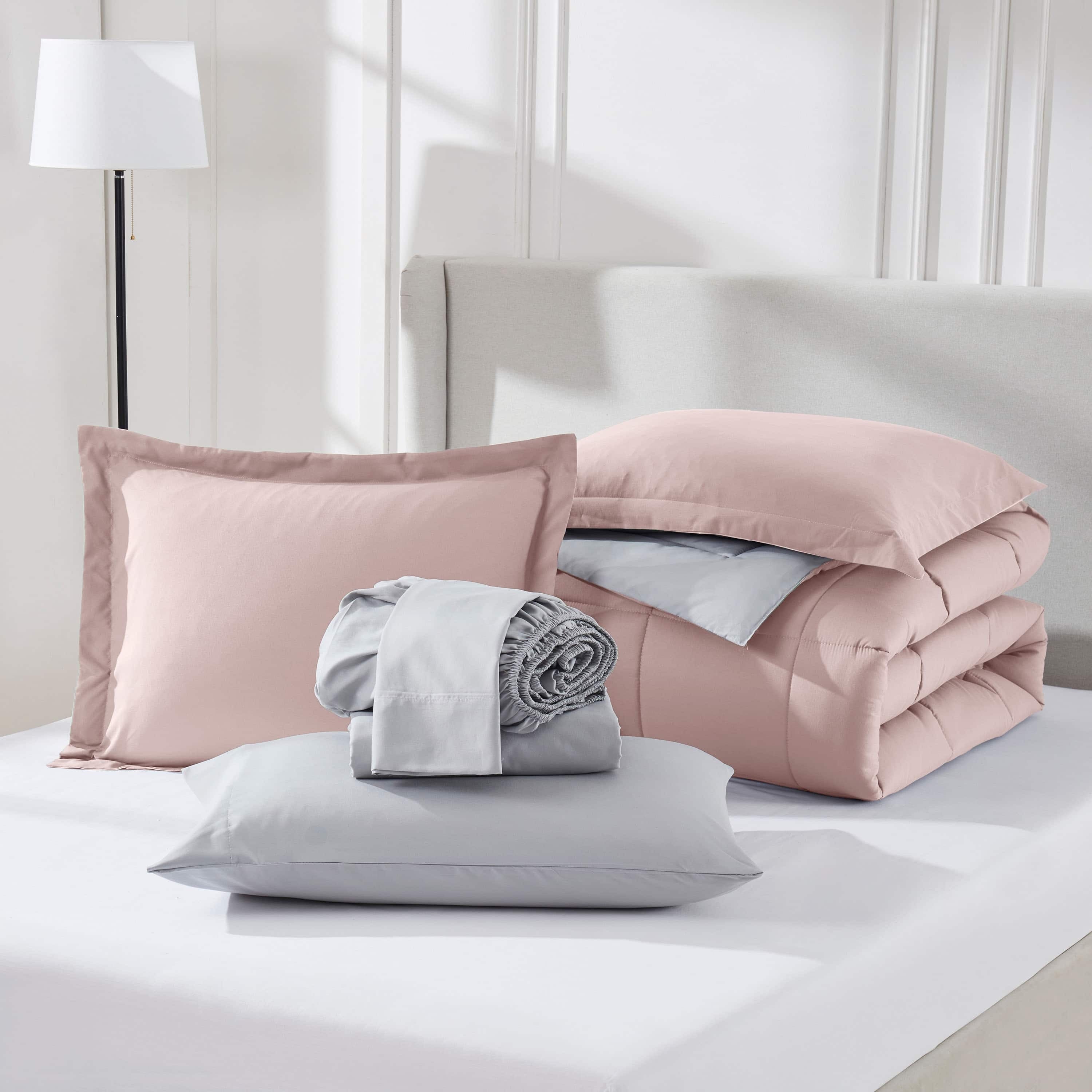 Virtu Queen Comforter Set, Bed in a bag, 7 Pc Reversible Bedding Comforter Set with Sheets, Bedding Set, Gray