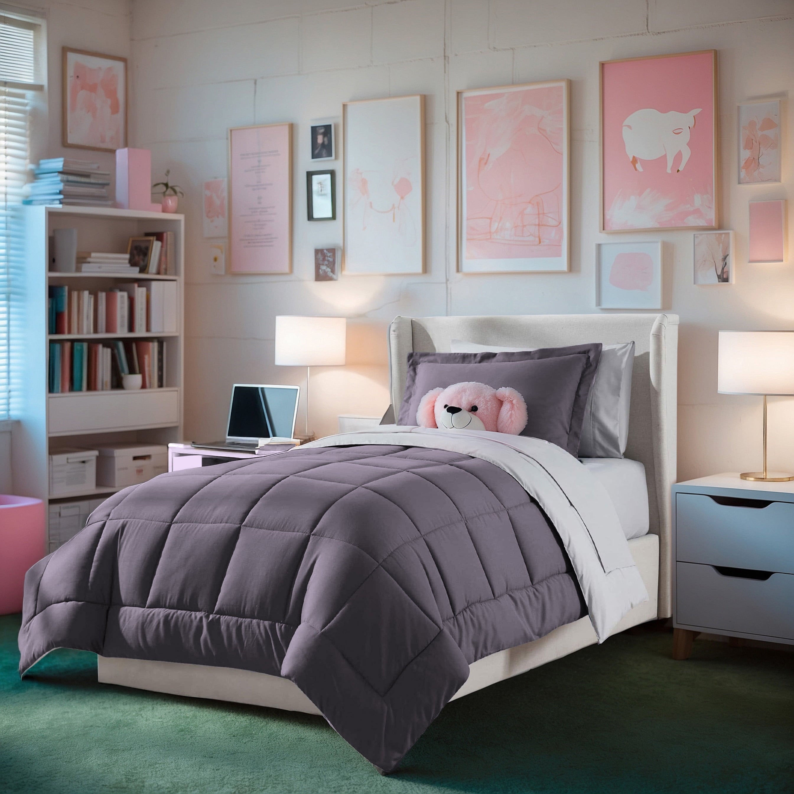 Virtu Queen Comforter Set, Bed in a bag, 7 Pc Reversible Bedding Comforter Set with Sheets, Bedding Set, Gray