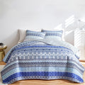 Dintszyayue Bohemian Quilt Set Queen Size,Blue Stripe 1Bedspread and 2Pillowcase Lightweight Adult(90"x96")