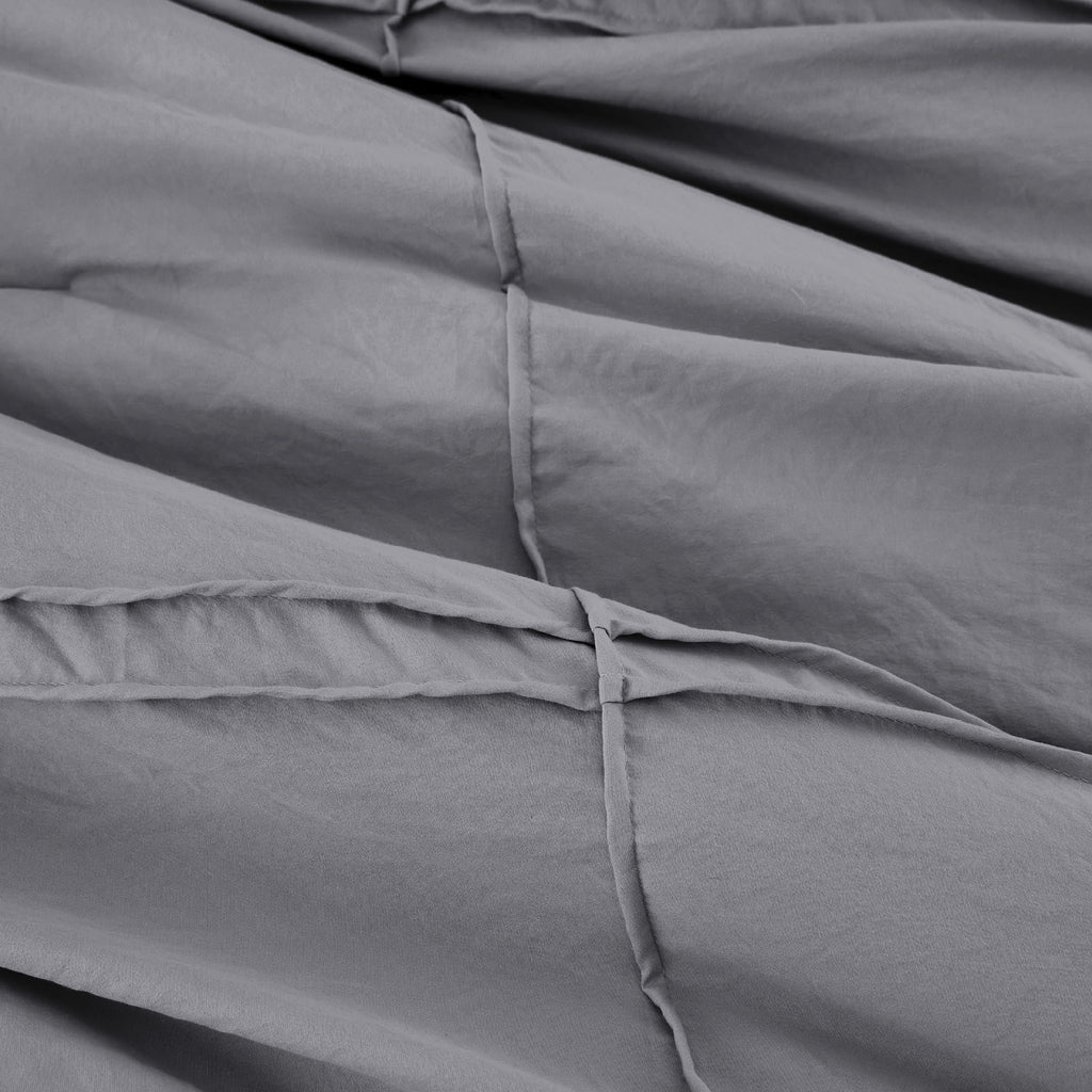 Full Comforter Set with Sheet - 4 Pieces Soft Grey Bedding Sets, Grid Pinch Pleat, All Season Lightweight Fluffy Bed Set with Solid Boho Comforter, Pillowcases & Sheet