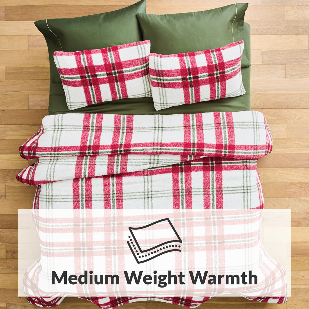 Better Homes & Gardens, Full/Queen, Comforter Set with Shams - Soft and Cozy, Red and Green Holiday Plaid