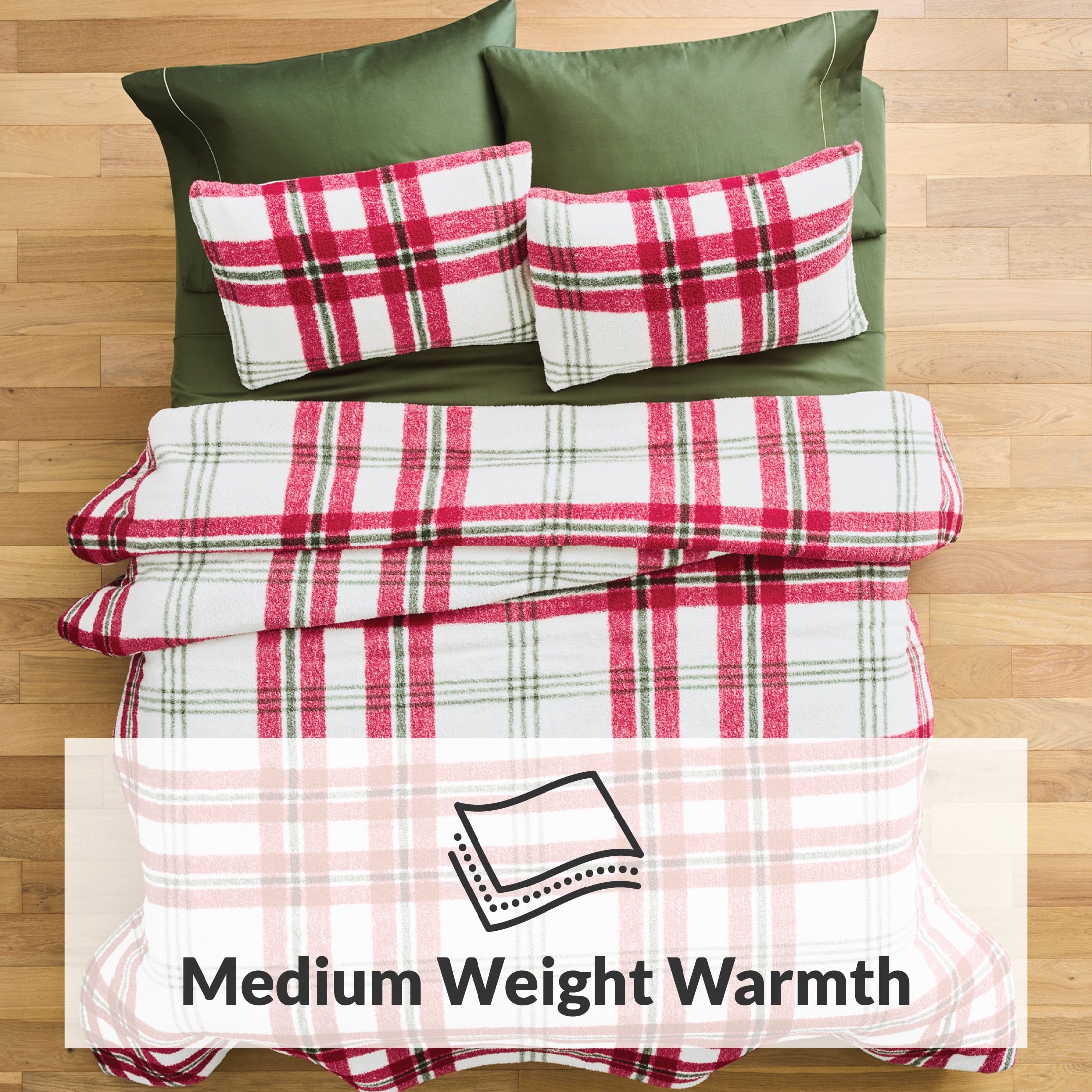 Better Homes & Gardens, Full/Queen, Comforter Set with Shams - Soft and Cozy, Red and Green Holiday Plaid