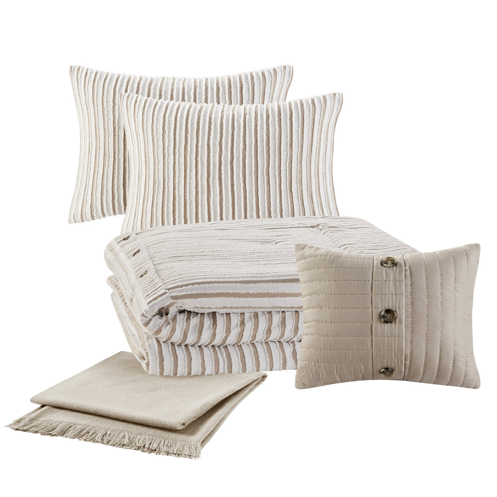 Mainstays 5-Piece Tan Striped Comforter Set, Full/Queen