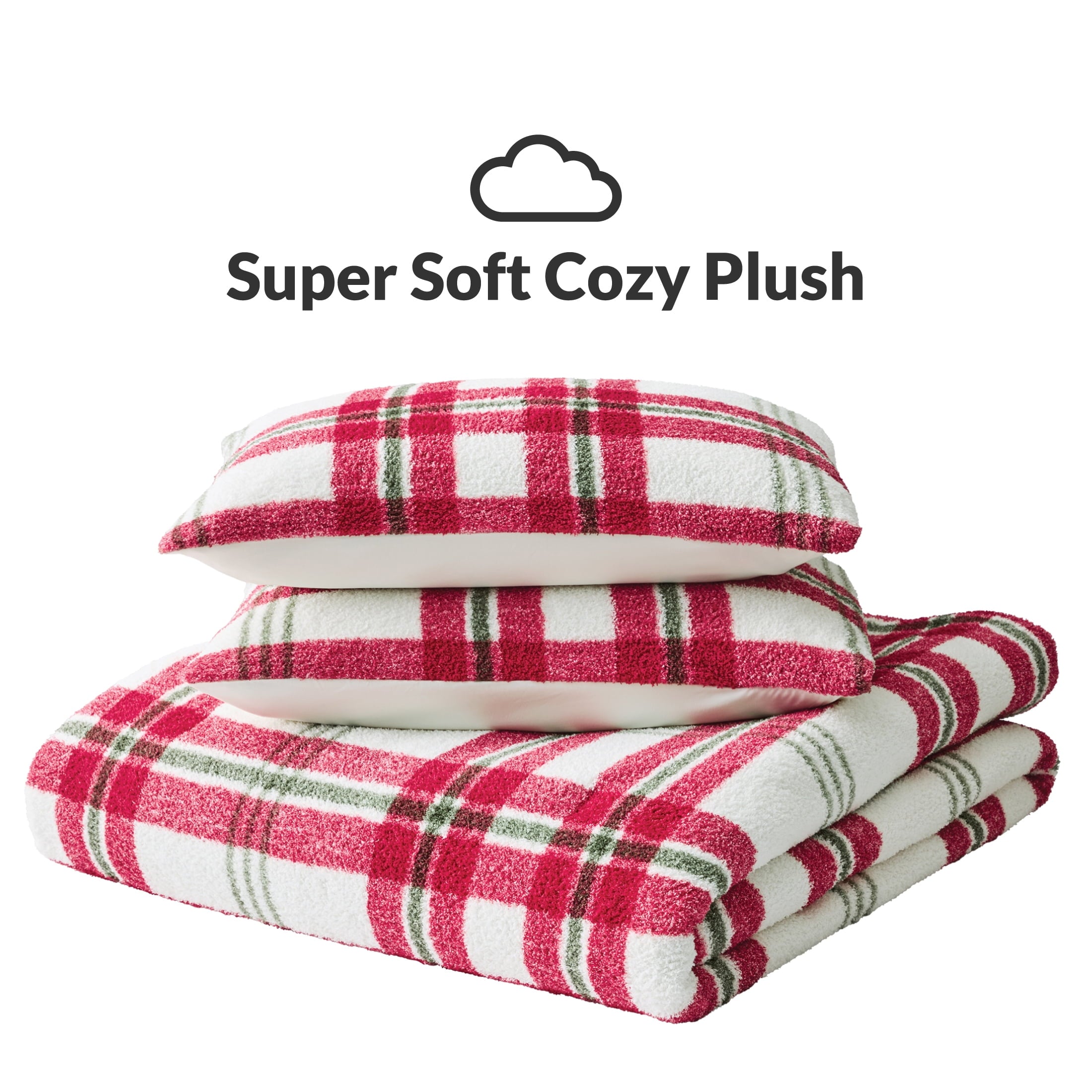 Better Homes & Gardens, Full/Queen, Comforter Set with Shams - Soft and Cozy, Red and Green Holiday Plaid