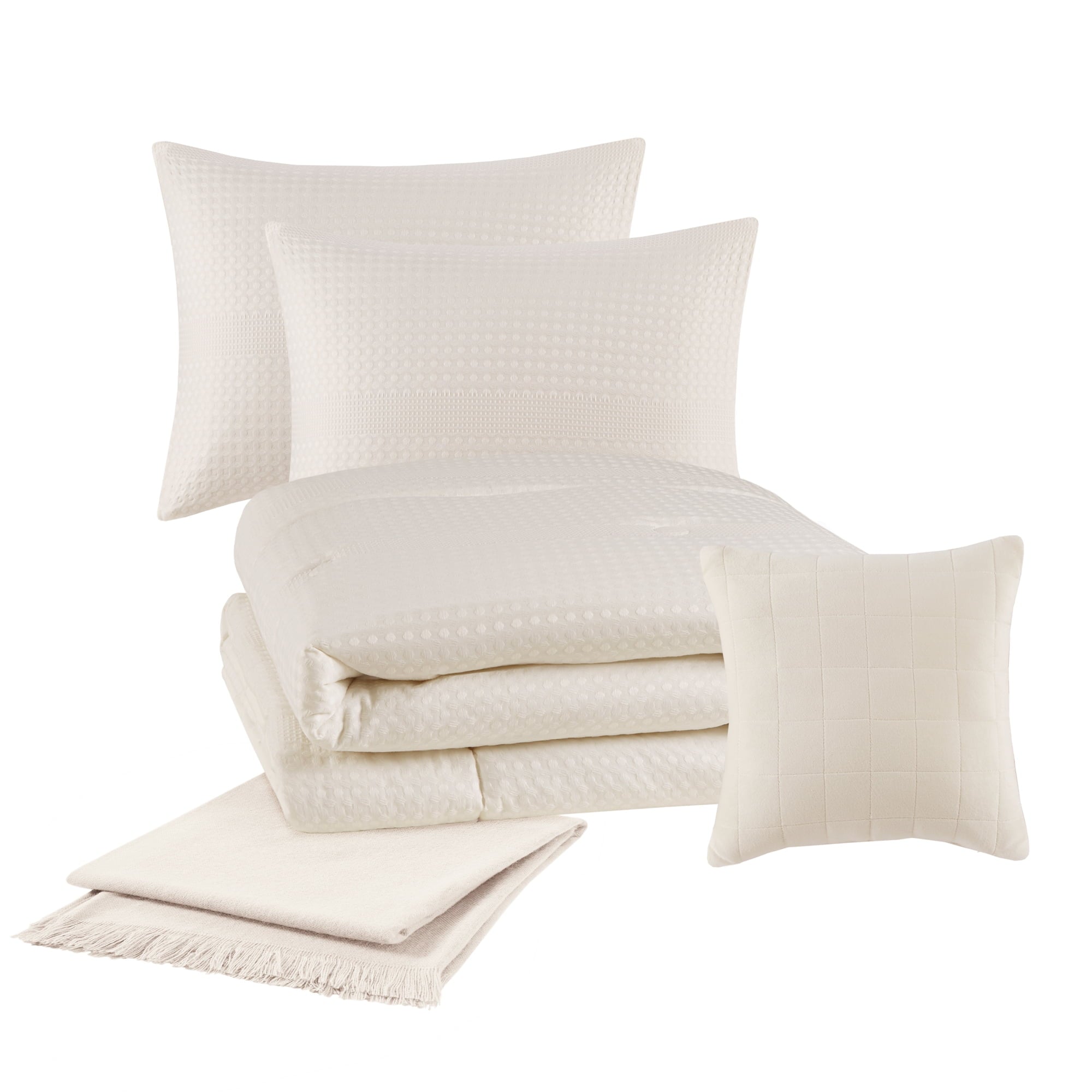 Mainstays 5-Piece Ivory Waffle Comforter Set, Full/Queen