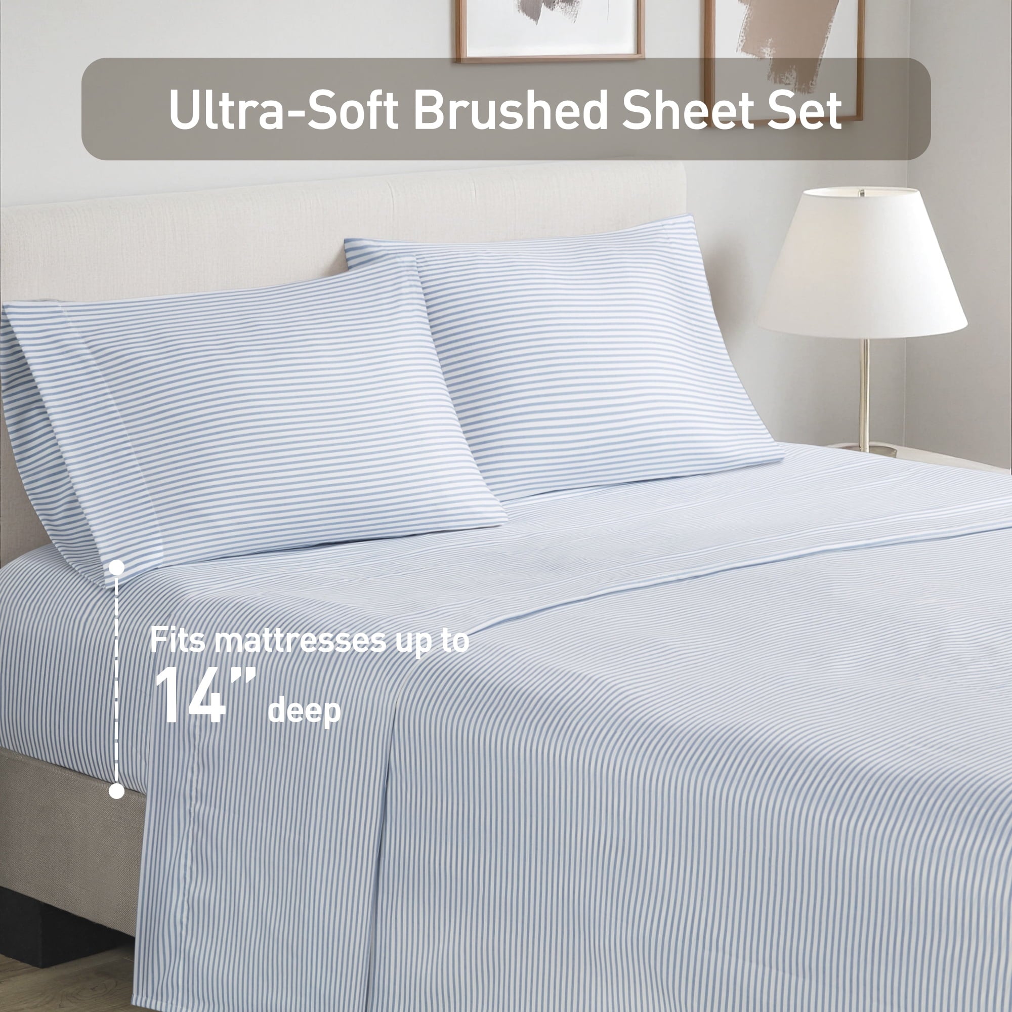 Regency Heights 5 Piece Stripe Comforter Set, Twin Size Bed in a Bag Bedding Set for Dorm Room, Comforter Bed Set with Flat Sheet and Fitted Sheet, Blue Grey